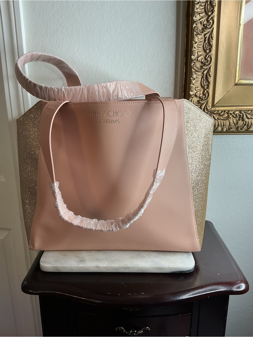 Jimmy Choo Blush Pink Tote with Glitter Side Panels
